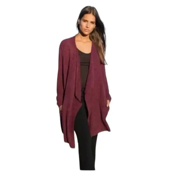 Barefoot Dreams Women's Burgundy Cardigan Open Front Long Sleeve Asymmetrical XS - Picture 1 of 12